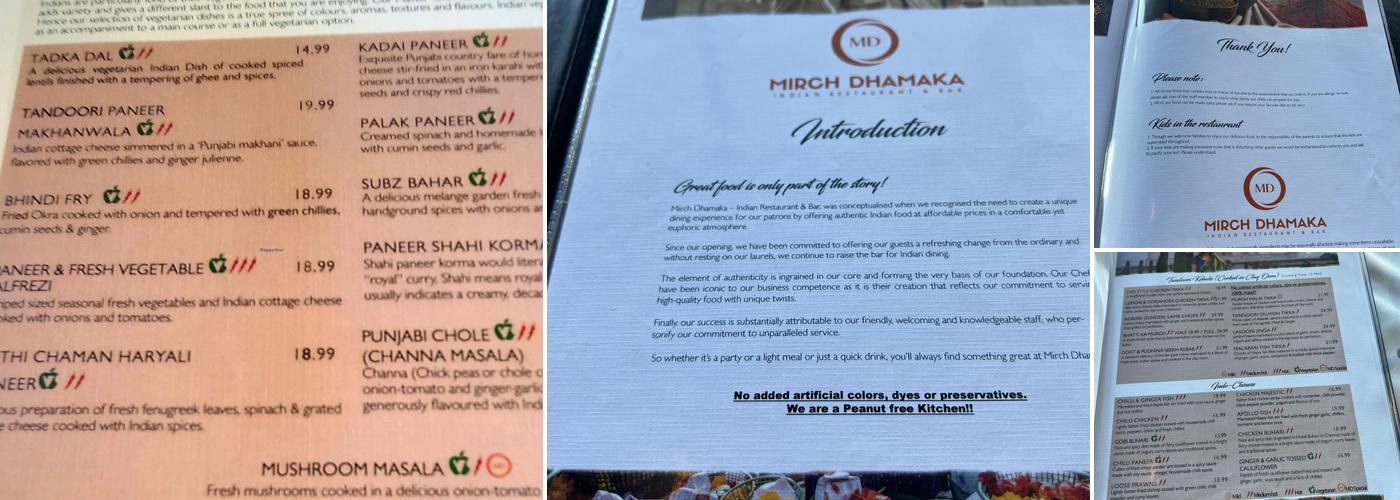 Mirch Dhamaka - Indian Restaurant & Bar Menu