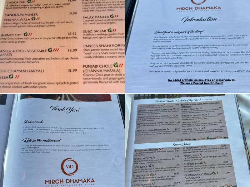 Mirch Dhamaka - Indian Restaurant & Bar Menu