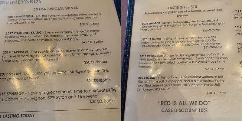 Shalestone Vineyards Menu