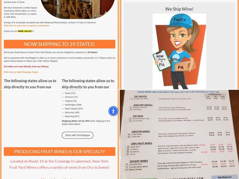 Fruit Yard Winery Menu