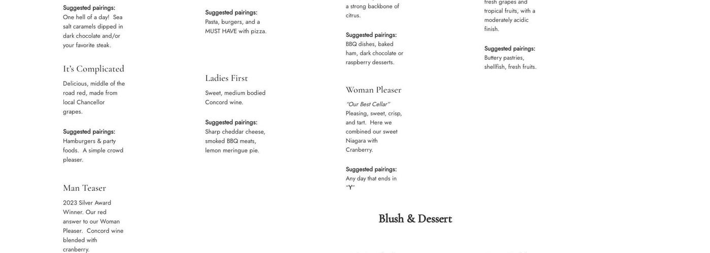 Sparkling Ponds Winery Menu