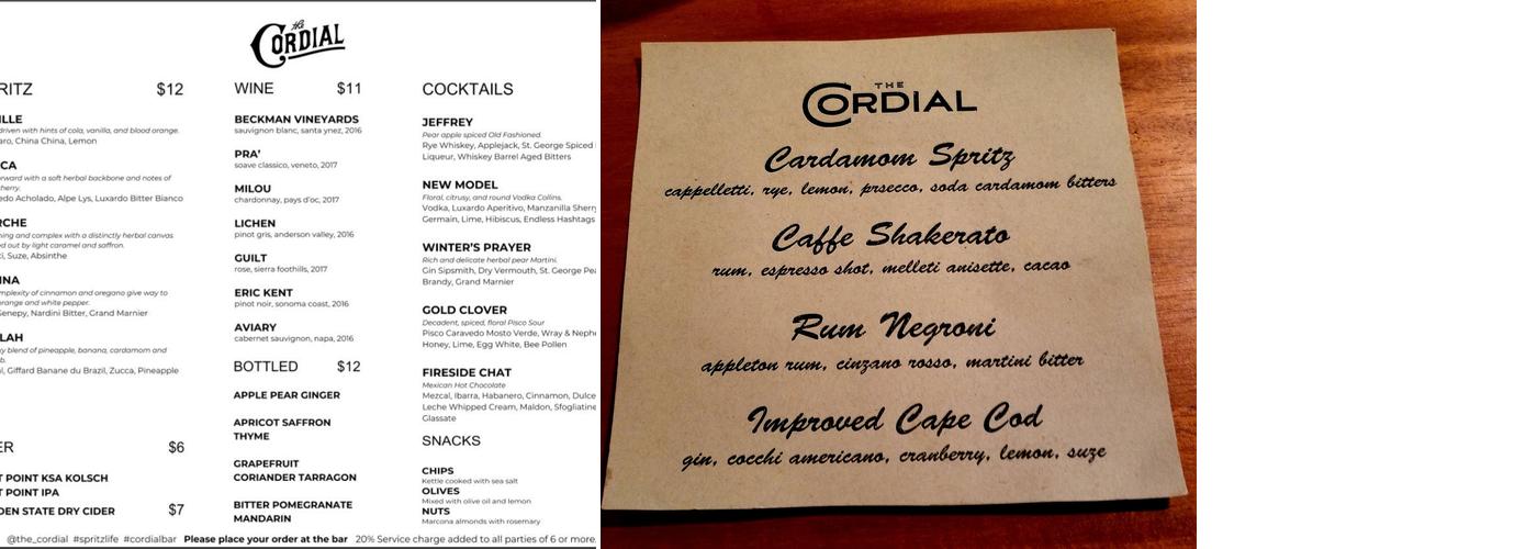 The Cordial Menu