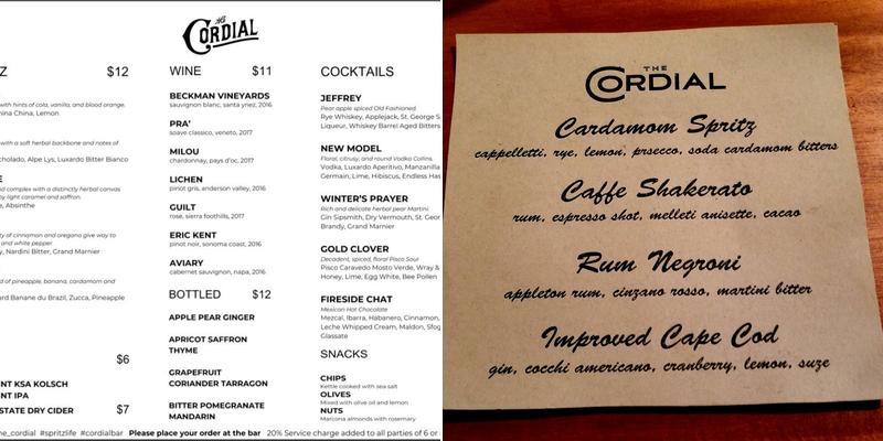 The Cordial Menu