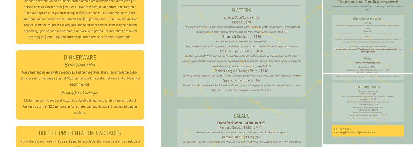 HomeGrown Catering Menu