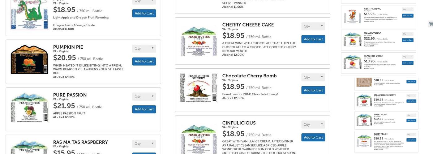 Peaks of Otter Winery Menu