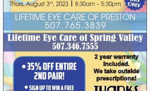 Lifetime Eye Care of Spring Valley 214 N Broadway Ave, Spring Valley Minnesota 55975