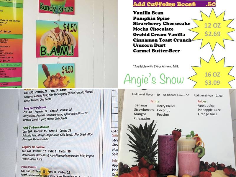 Angie’s Snow Hut - Shaved Ice & Smoothies Menu