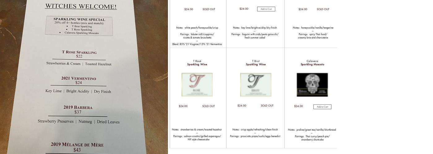 Tanner Vineyards Menu