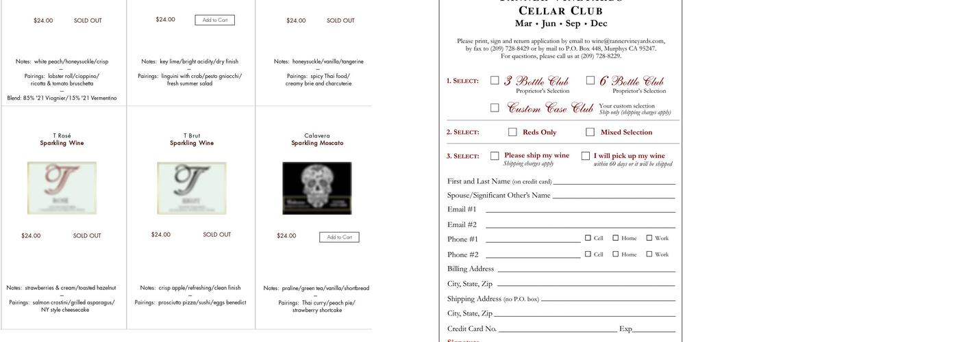 Tanner Vineyards Menu