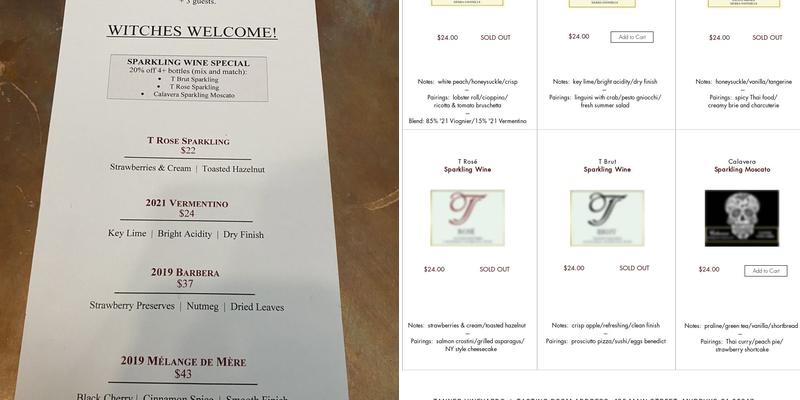 Tanner Vineyards Menu