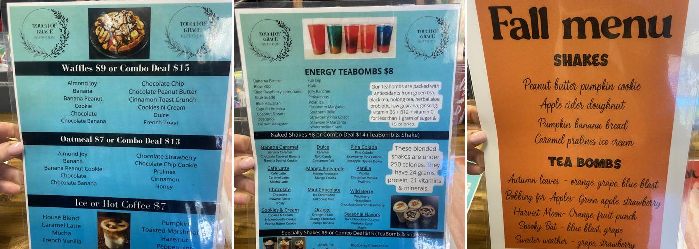 Touch of Grace Nutrition Menu