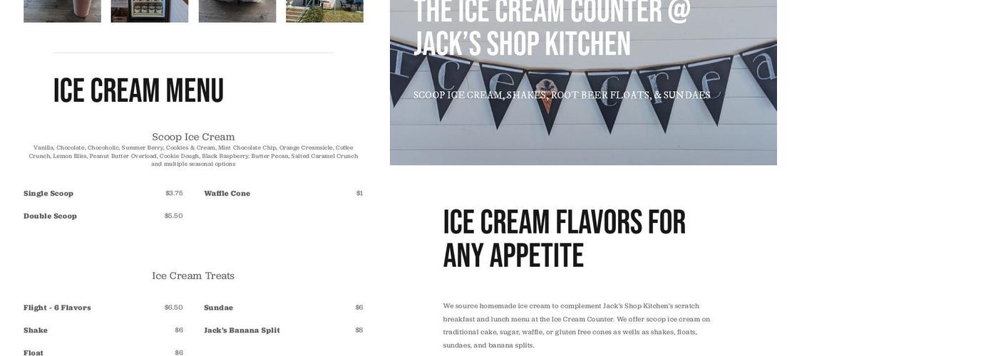 Jill's Ice Cream Menu