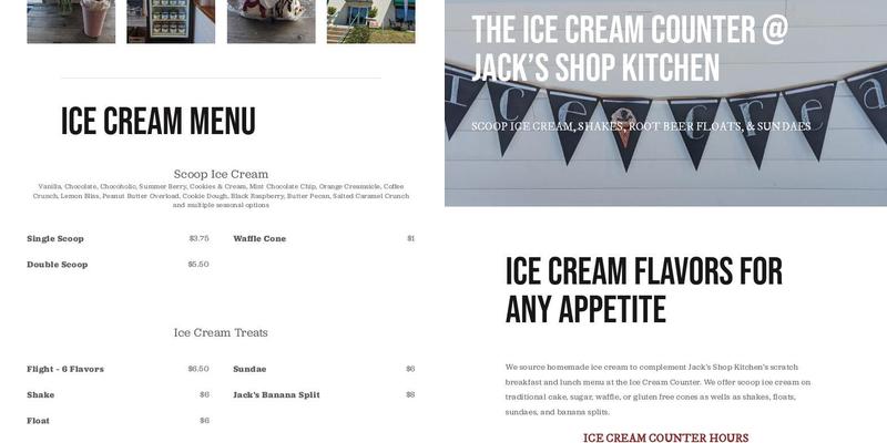 Jill's Ice Cream Menu