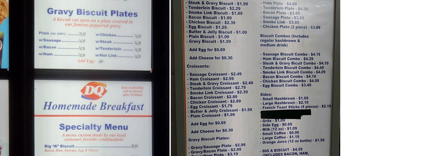 Dairy Queen Menu
