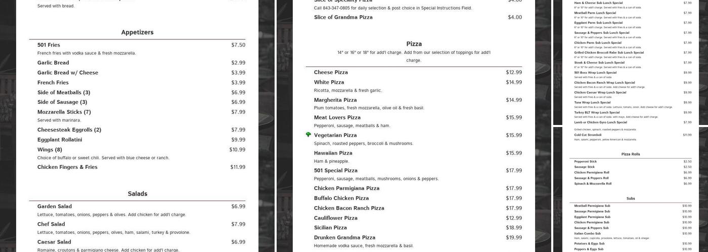 Pizza 501 Menu