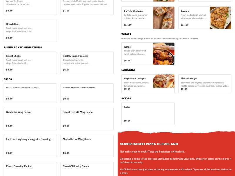 Super Baked Pizza Cleveland Menu