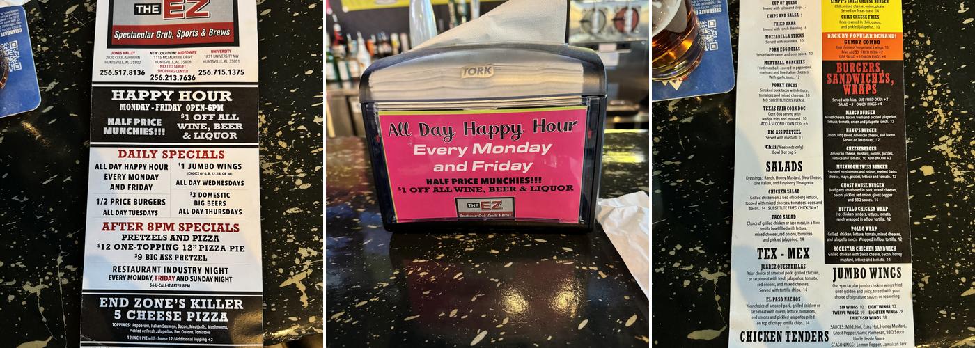 The End Zone Midtowne Menu