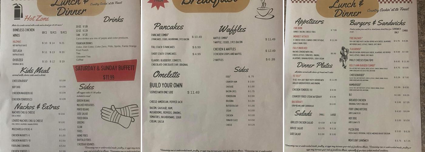 Firehouse Diner Menu