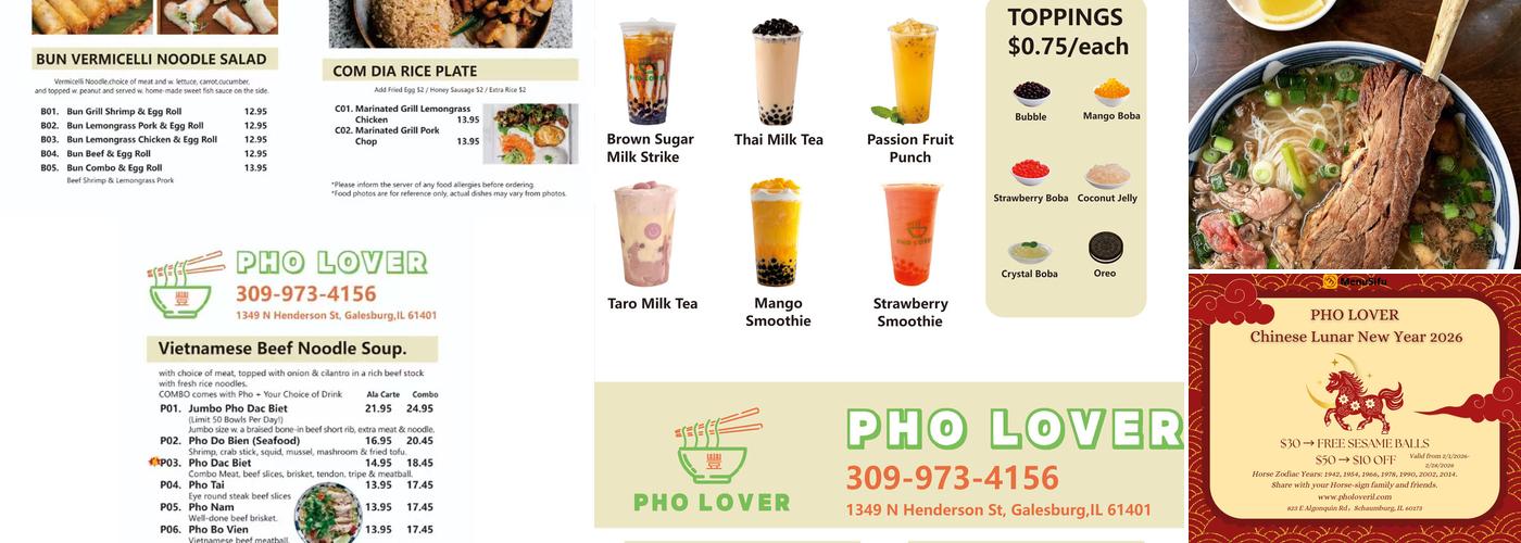 Pho Lover Menu