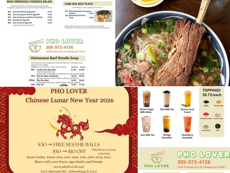 Pho Lover Menu