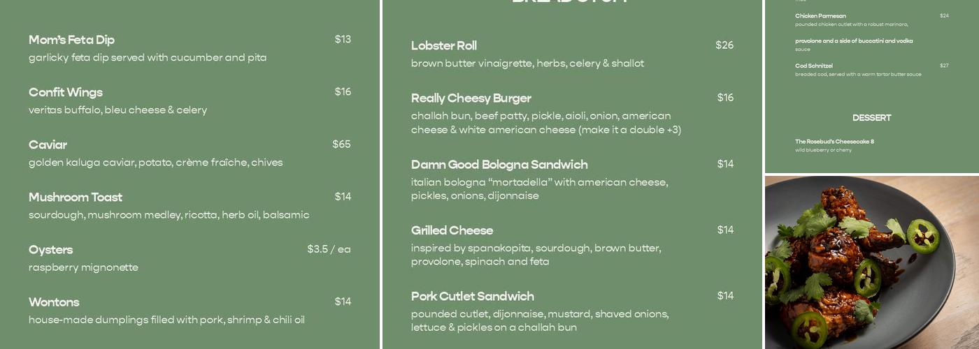 Rosebud's Menu