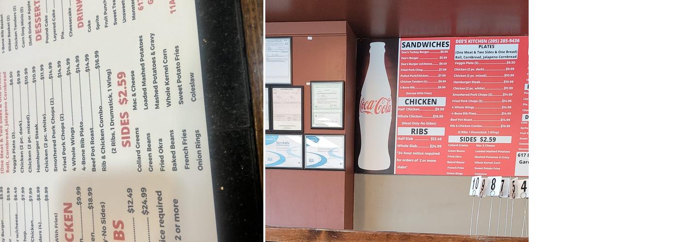 Dee’s Kitchen Menu