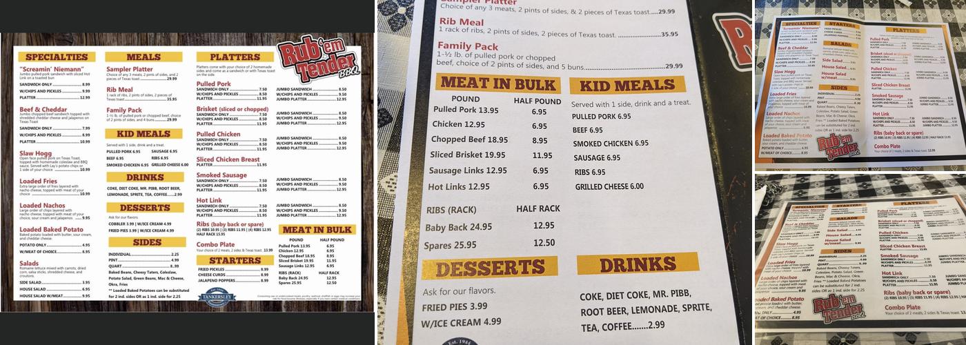 Rub ‘Em Tender BBQ Menu