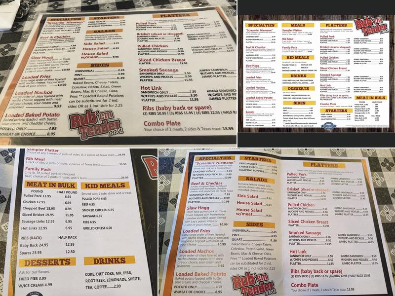 Rub ‘Em Tender BBQ Menu