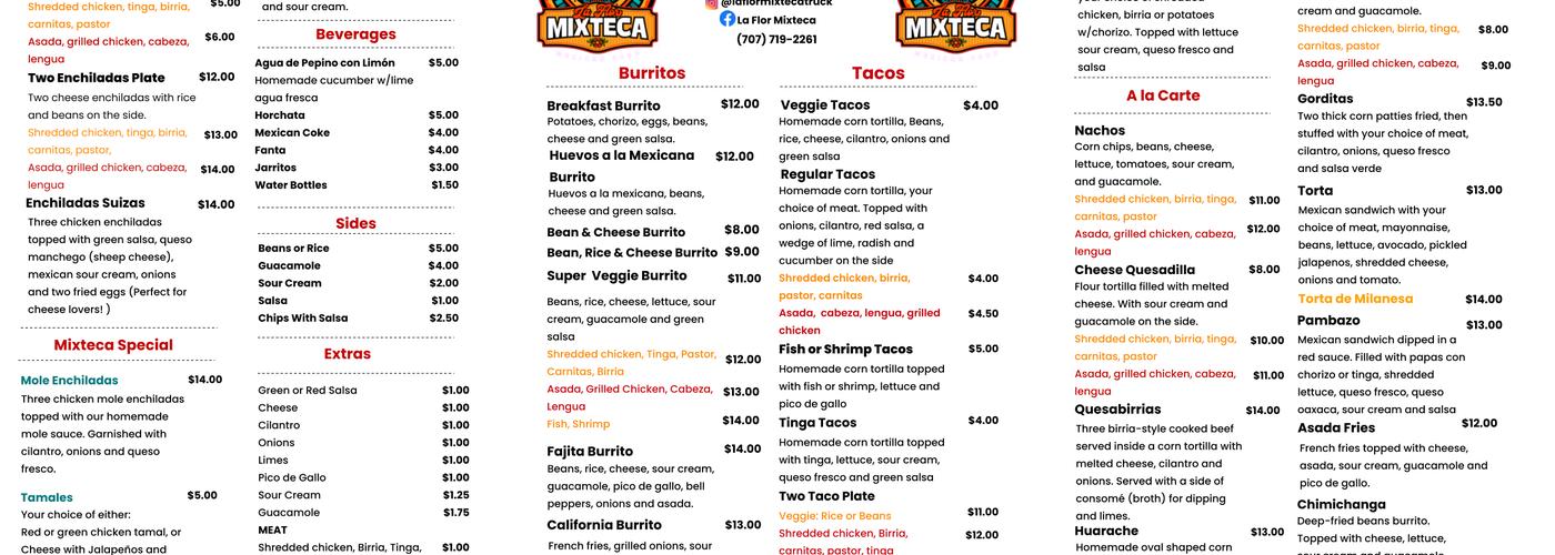 La Flor Mixteca Menu