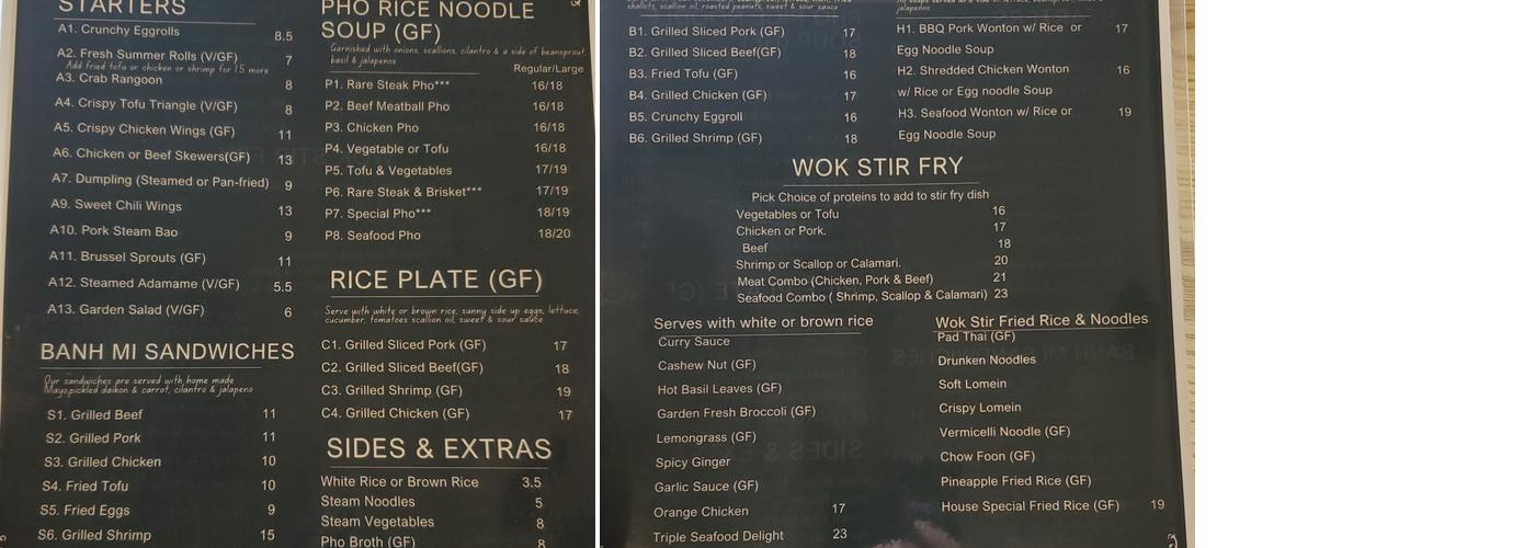 Yarmouth Rice and Noodle Menu