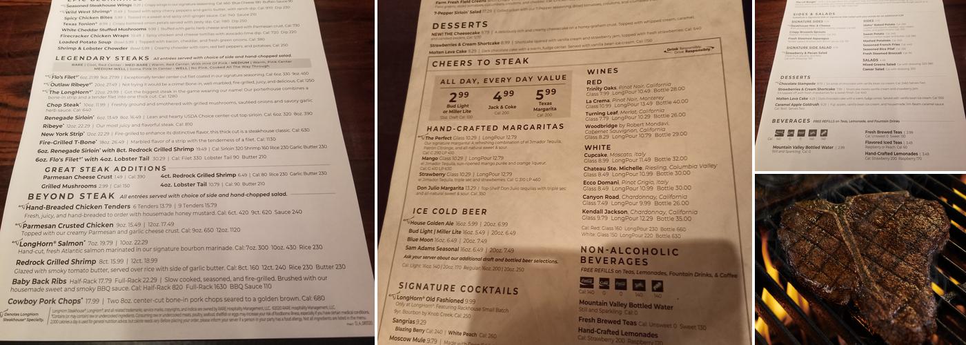 LongHorn Steakhouse Menu