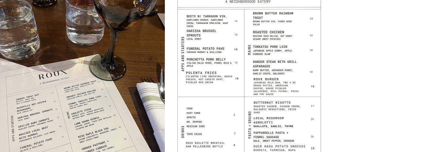 Roux Restaurant Menu
