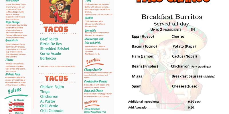 Taco Chango Menu