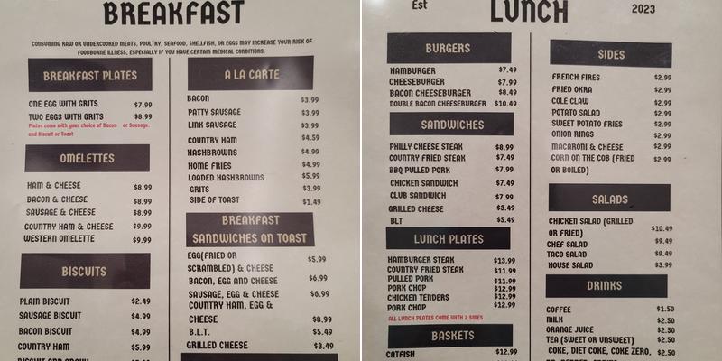 Pam's Country Kitchen Menu