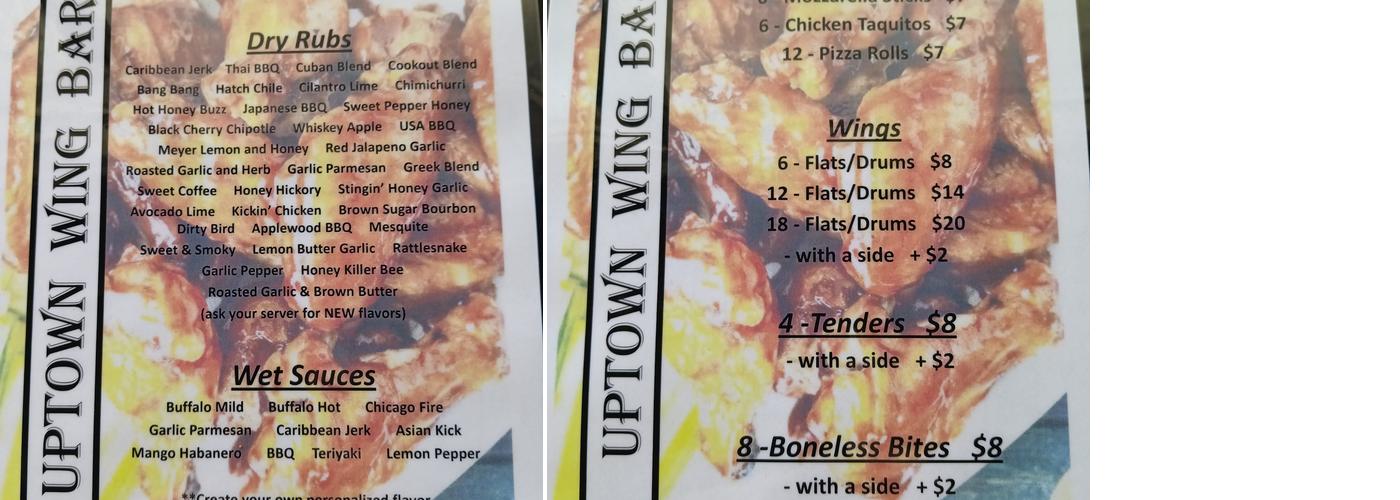 Uptown Wing Bar Menu