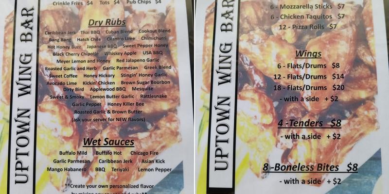 Uptown Wing Bar Menu