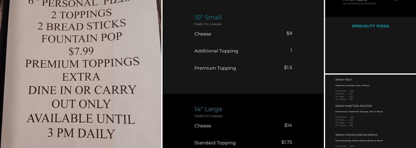 Wana pizza Menu