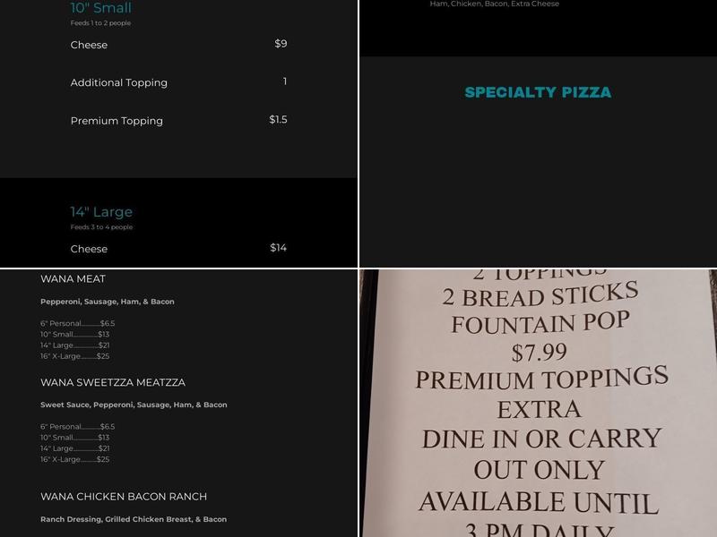 Wana pizza Menu