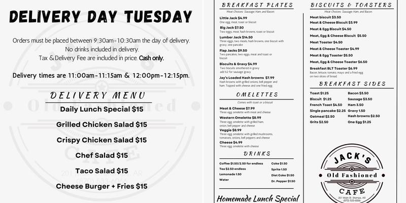 Jack’s Cafe Menu
