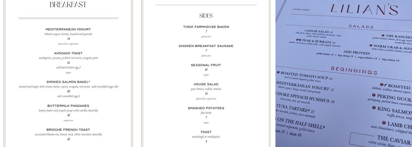 Lilian's Menu