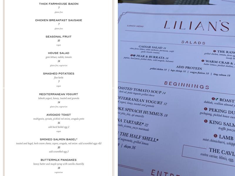 Lilian's Menu