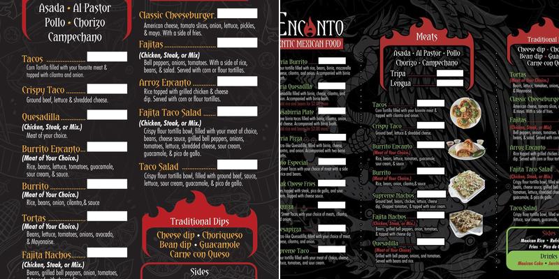 El Encanto Authentic Mexican Food Menu