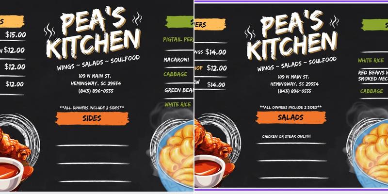 Pea’s Kitchen Menu