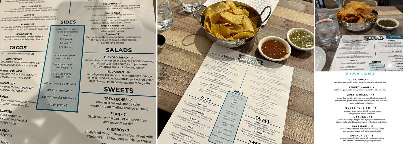 Barrio Modern Mexican Cuisine Menu