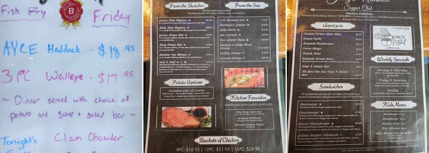 Jung's Nutshell Supper Club Menu