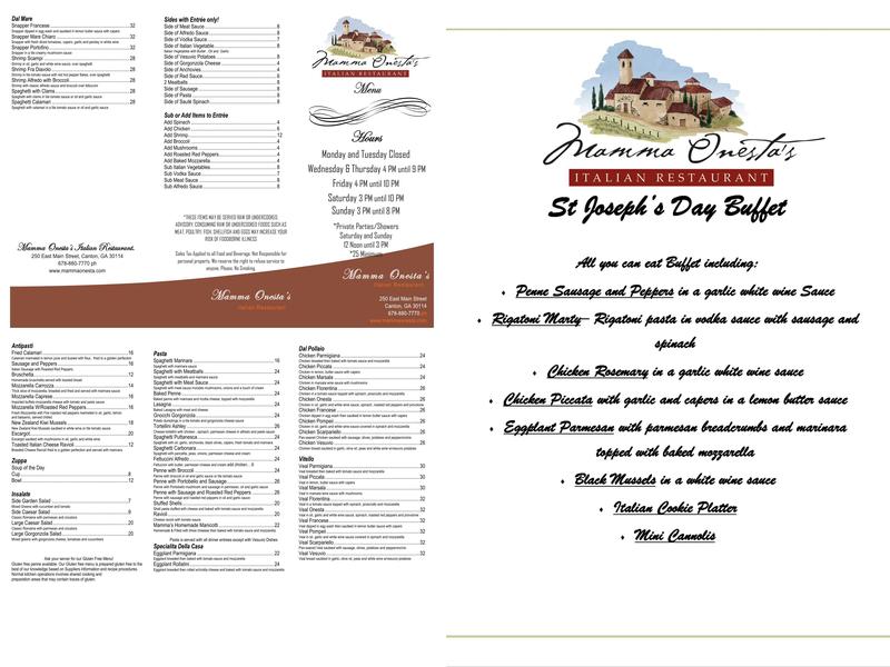 Mamma Onesta's Bottega Menu