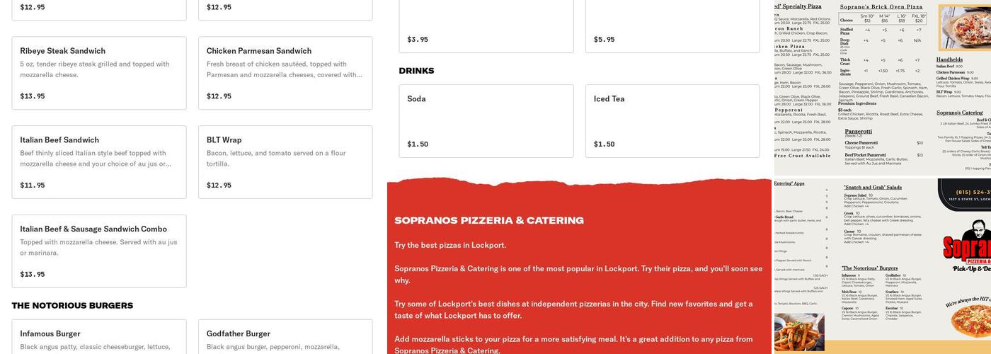 Sopranos Pizzeria & Catering Menu