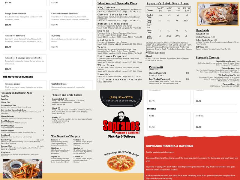 Sopranos Pizzeria & Catering Menu
