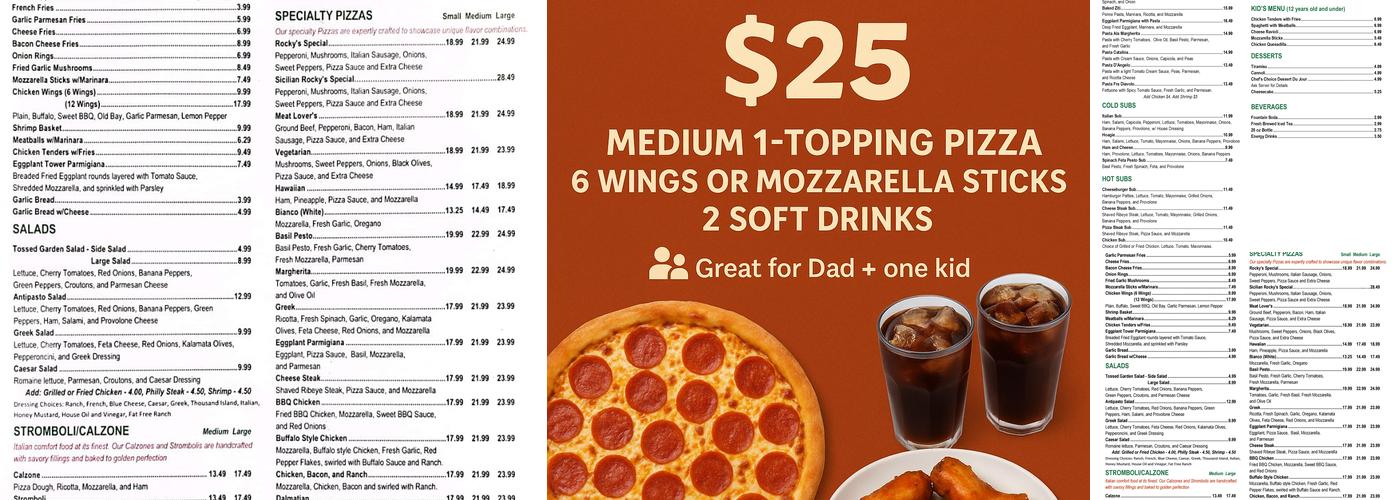 Rocky's Pizza Spring Mills Menu