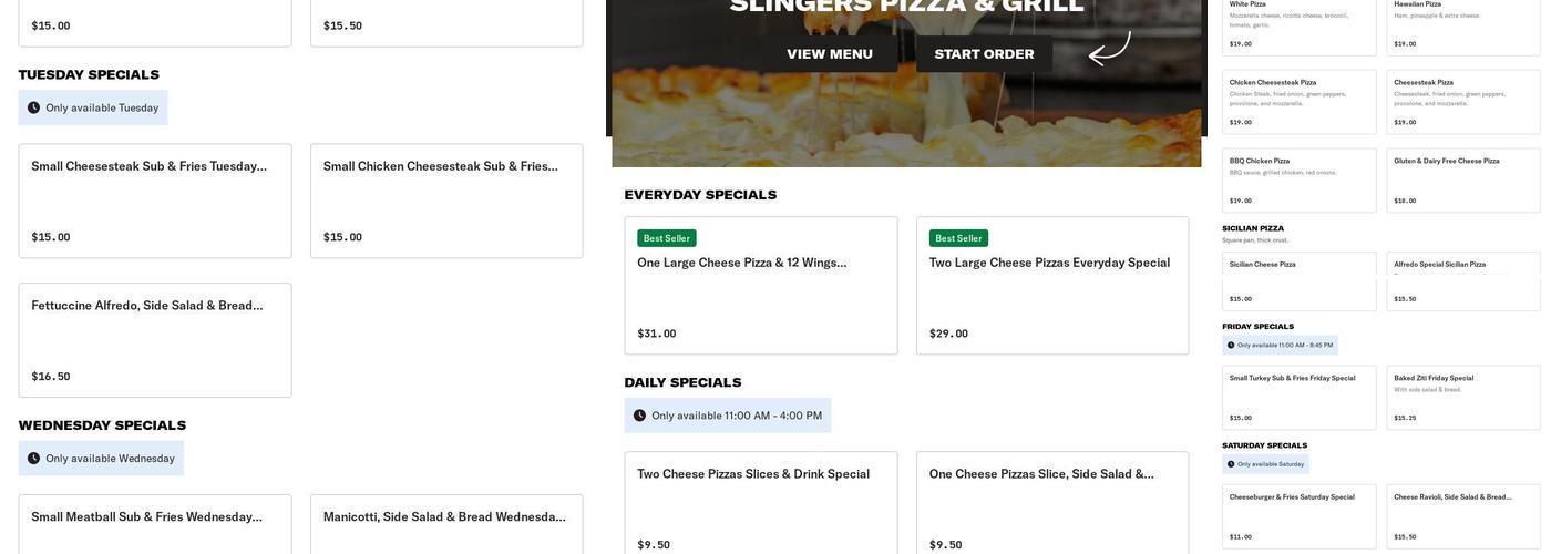 Slingers Pizza & Grill Menu